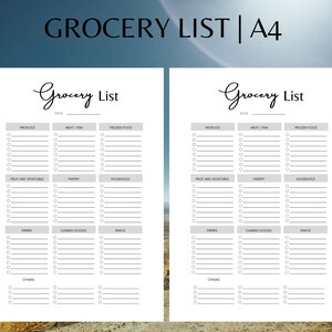Category Grocery List, Printable, Shopping List, Instant Download, Grocery Checklist, Grocery Shopping, Insert, Food Shopping, A4 Size