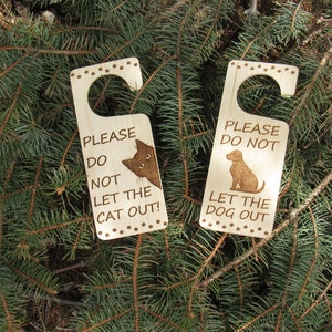 "Don't Let The Cat Out" Wooden Sign - 5x10 Rustic Farmhouse Porch Decor, Front Door Hanging Sign