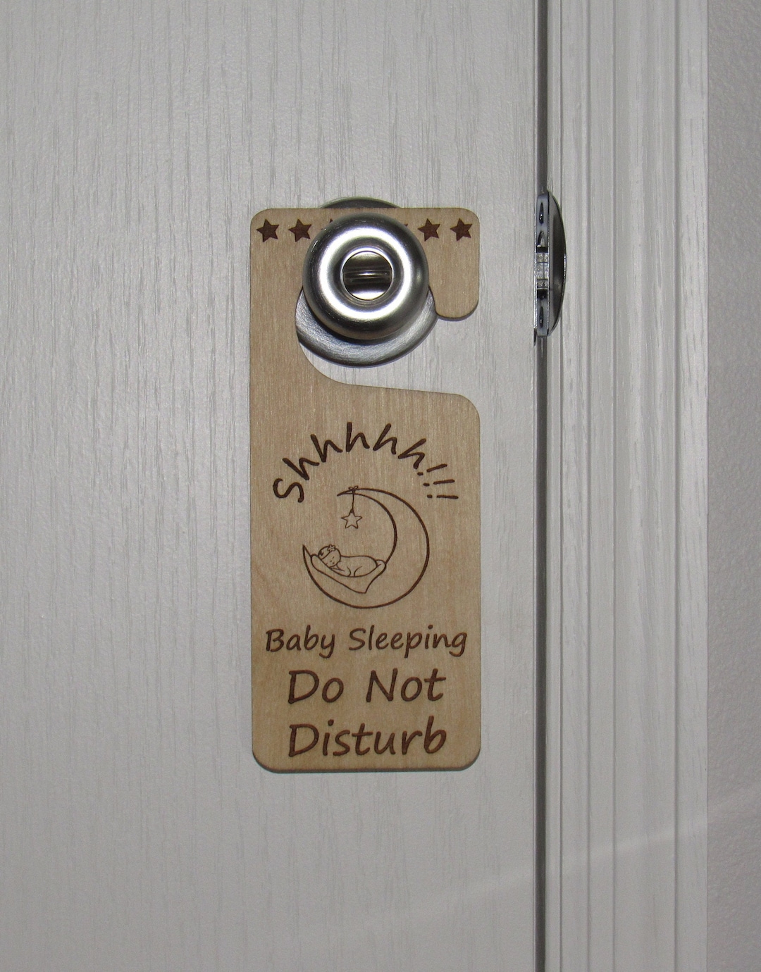 Baby Sleeping Do Not Disturb Door Knob Handle Hanger, Wooden, Laser ...