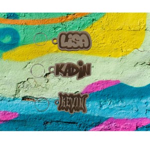 Keychain Graffiti Style Name,  Personalized, Custom Design, Wooden, Laser Engraved, Key Ring, Key Chain