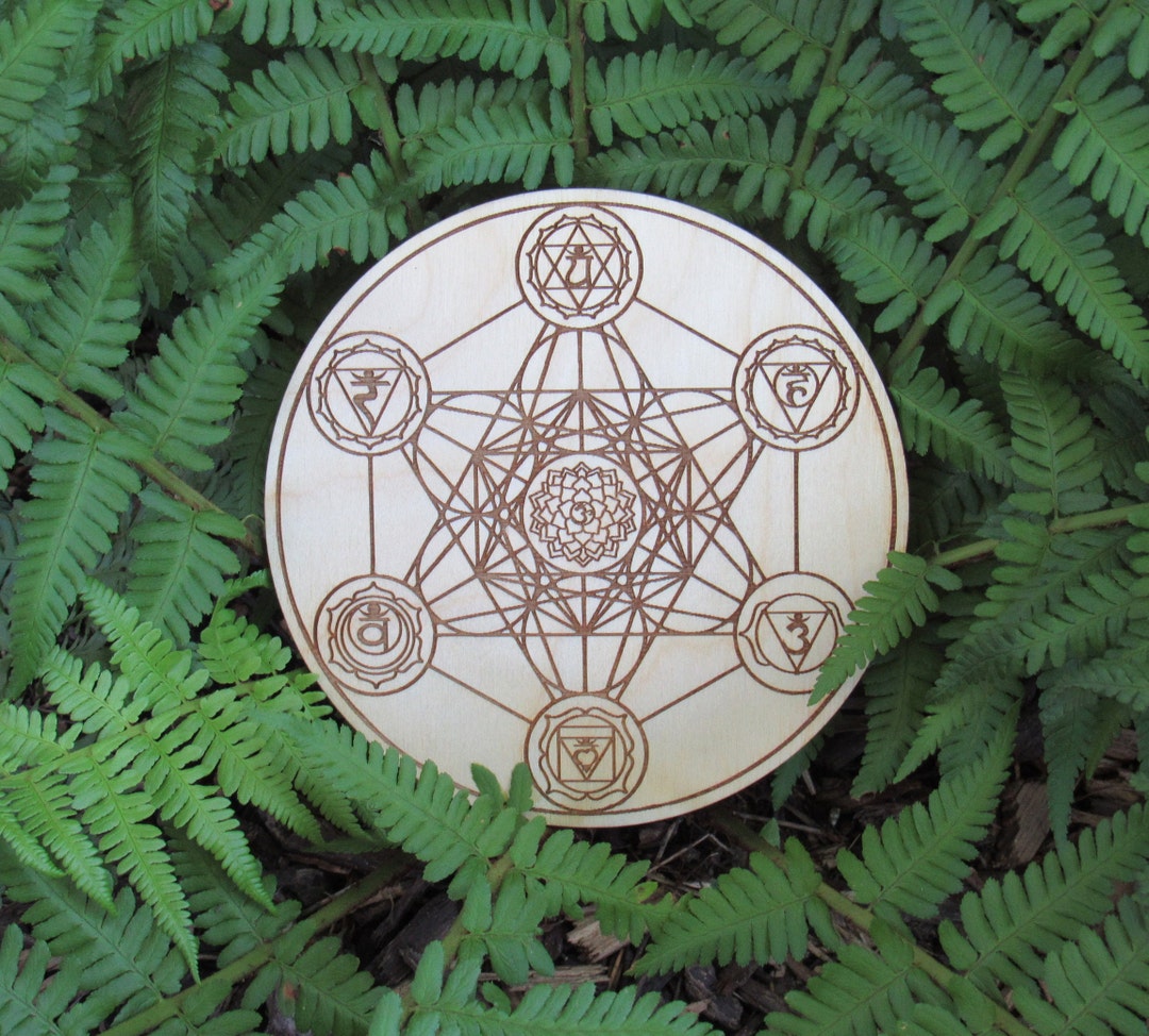 Merkaba Metatron's Cube Chakras Crystal Grid, Wooden, Laser Engraved ...