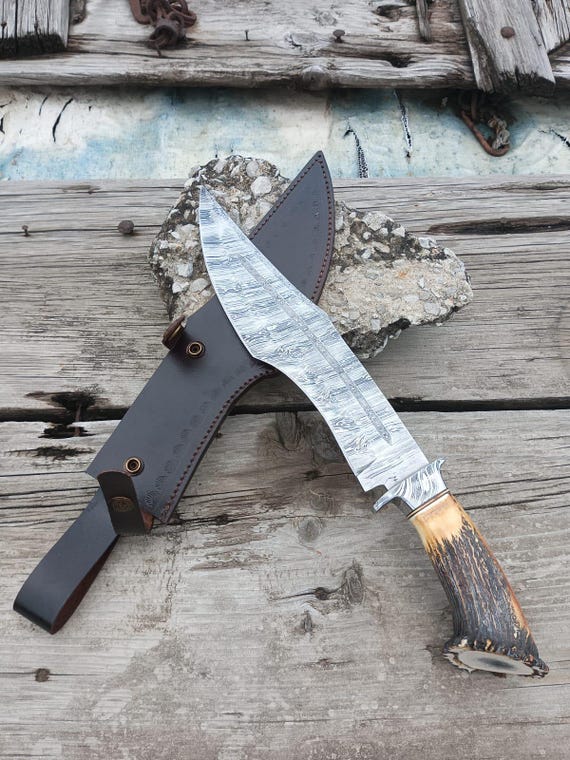 *カスタムナイフ* ハンドメイド ダマスカス鋼.アウトドアナイフハンティングナイフ.** ダマスカス鋼 ナイフ ハンドメイド ハンティングナイフ アウトドア