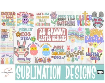 Retro Easter Sublimation PNG Bundle Groovy Easter Designs