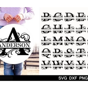 Monograma dividido A-Z Alfabeto Fuente Clipart Letra Colgador de puerta Nombre de familia Monograma Boda