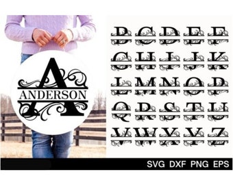 分割モノグラムフォントアルファベットSVGリーガルスクリプトイニシャルデザインsvg、dxf、png、eps