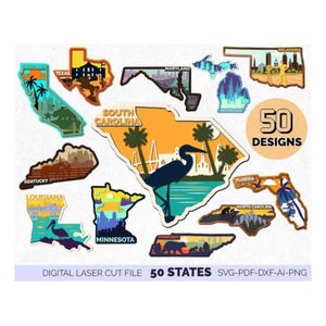 50 États américains, carte des États-Unis, projet de bricolage, fichiers découpés au laser, lot