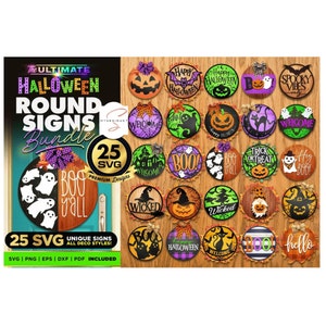 Halloween deurborden SVG decor Trick or Treat bord deurhanger Halloween krans voordeur decor houten bord muur decor rond bord vakantie