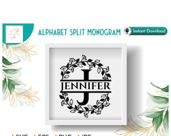 Monograma floral dividido de la A a la Z para nombres de boda en formato SVG