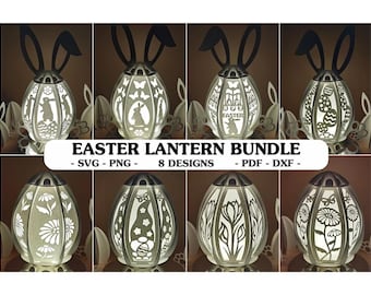 3D Easter Lantern SVG Bundle Egg Bunny Designs Digital Download