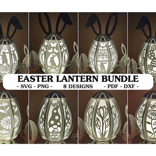 3D Oster Laterne Bundle 3D Ei Laterne Bunny Laterne Ostern Wohn Dekor Teelicht Osterlampe SVG Kerzenhalter