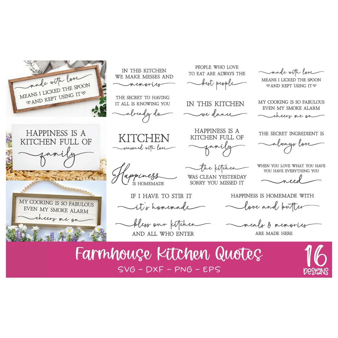 Farmhouse Kitchen Quotes SVG Bundle 16 Funny Designs Svg, Dxf, Png, Eps ...