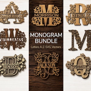 Alphabet Split Monogram SVG Laser Cut Family Name