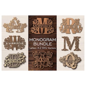Monogrammi divisi in alfabeto, cognome SVG, lettera tagliata al laser, nome di famiglia, monogramma di matrimonio, SVG personalizzato, segno