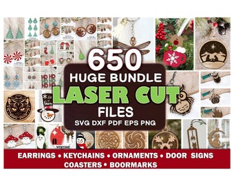 Set di file per taglio laser natalizio: ornamenti, orecchini e portachiavi.