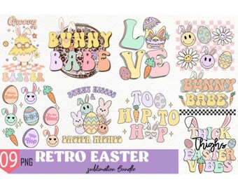 Retro Easter Sublimation Bundle Easter T Shirt Designs Bunny PNG