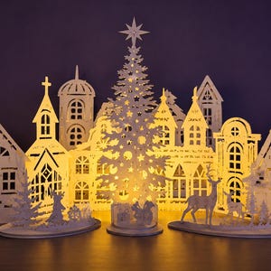 クリスマス降誕シーンのペーパーカットテンプレート 3Dビレッジ svg eps png pdf dxf
