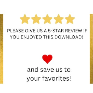 Peut inclure: Cinq &eacute;toiles dor&eacute;es avec le texte "PLEASE GIVE US A 5-STAR REVIEW IF YOU ENJOYED THIS DOWNLOAD!" et un c&oelig;ur rouge avec le texte "and save us to your favorites!"