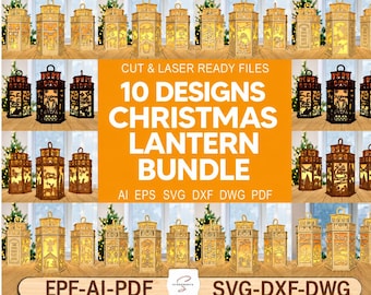 Christmas Lantern Laser Cut Template Bundle SVG  DXF PDF