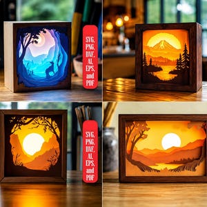 Layered Papercut Vorlage Papierschnitt Natürliche Szene Schattenbox