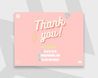 Neon Editable Thank you card | Editable Thank you business card | NEON STYLE | Easy to adjust in Canva | Grow Business