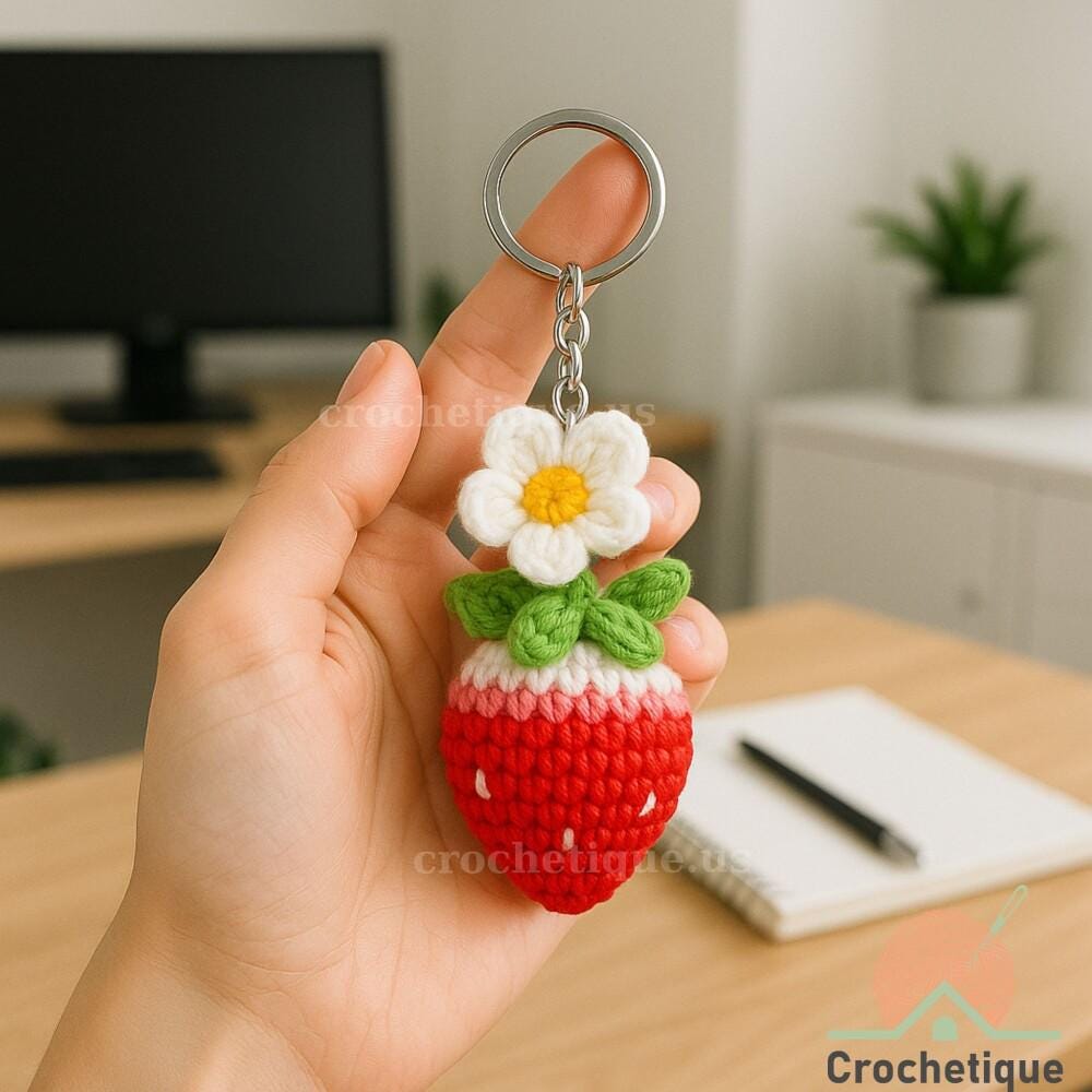 Portachiavi Kawaii Fragola E Margherita – Ciondolo A Cuore, Accessorio Carino Per Chiavi, Borsa O Zaino (Rosso)