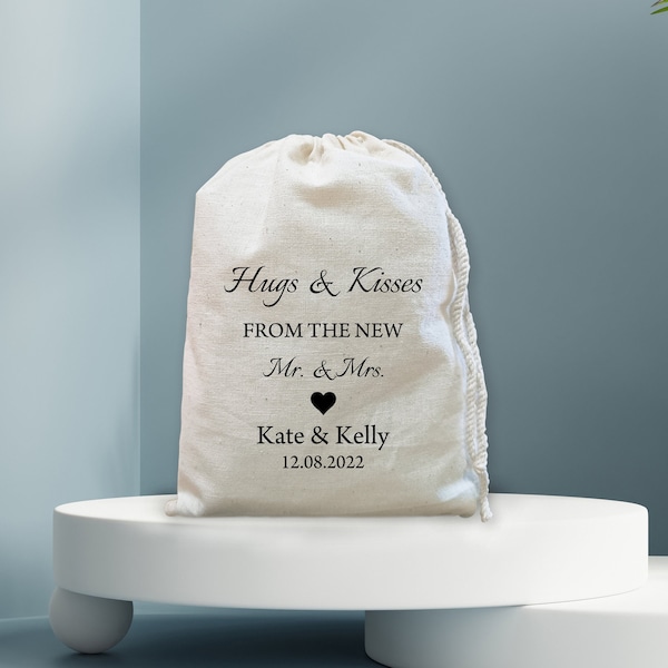 Hugs and kisses from Mr&Mrs bags- Hugs and kisses bags- Baby shower bags- Wedding Favor bags-Personalized bags- Wedding gifts- Muslin bags