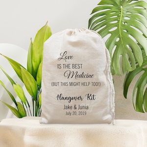 Love is The Best Medicine Hangover Kit- Wedding Welcome Bag - Double Drawstring Bag- Favor Bags - Muslin Bags - Cotton Canvas -Customize Bag