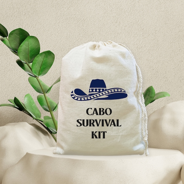 Kit de survie Cabo - Sac de cadeaux pour l'équipage Cabo - Kit gueule de bois - Kit de récupération - Sac fiesta - Week-end EVJF - Mariage au Mexique - Cabo San Lucas