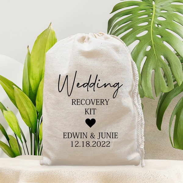 Custom Wedding, Guest Favor Bags, Personalized Hangover Kit, Canvas Bags, Wedding Recovery Kit, Wedding Survival Kit