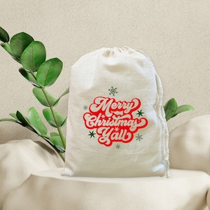 Favor bag Muslin bag Cotton Favor Merry Christmas Y'all Merry Christmas gift Custom favor bag Festive gifts Holiday favors Drawstring bags