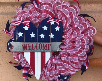 Patriotic Wreath, 4th of July Wreath, Welcome Wreath, Front Door Wreath, Memorial Day Wreath,