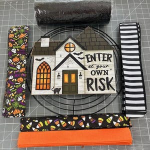 Halloween Wreath Kit, Haunted House Wreath Kit, Enter at Your Own Risk Wreath Kit, DIY Halloween Kit, DIY Haunted House Wreath Kit,