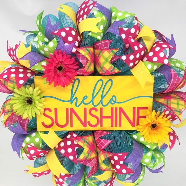 Hello Sunshine Wreath, Summer Wreath, Front Door Summer Wreath, Everyday Wreath, Hello Sunshine Summer Wreath, Summer Decor, Front Door Deco
