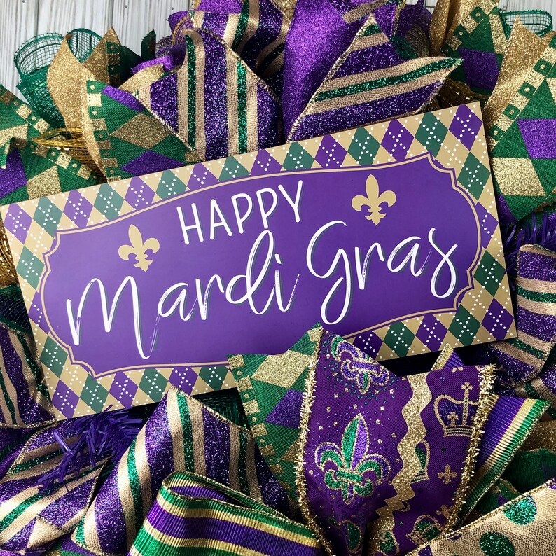 Mardi Gras Wreath for Front Door, Fat Tuesday Wreath, Happy Mardi Gras Wreath, Mardi Gras Decor image 3