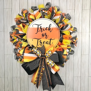 Halloween Trick or Treat Candy Corn Wreath for Front Door
