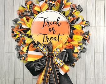 Halloween Trick or Treat Candy Corn Wreath for Front Door