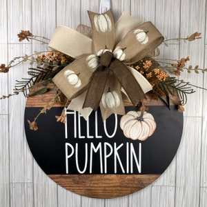 Hello Pumpkin Fall Door Hanger, Fall Decor, Cream Pumpkin