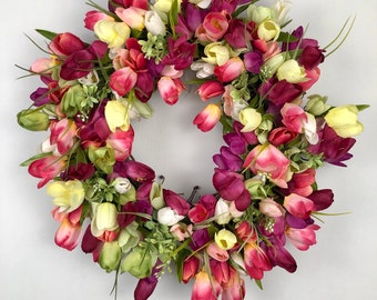 Tulip Wreath for Front Door, Grapevine Wreath, Everyday Door Decor, Tulip Decoration