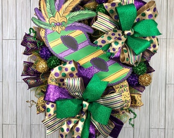 Mardi Gras Wreath for Front Door, Fat Tuesday Wreath, Jester Mask Wreath