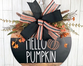 Hello Pumpkin Fall Door Hanger, Fall Decor, Halloween Door Hanger