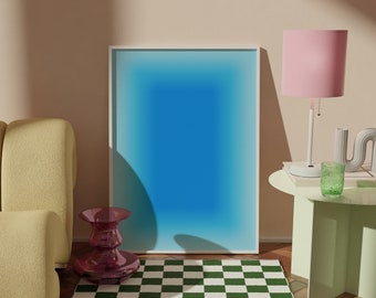 May include: A green and white checkered rug in front of a yellow couch, a light blue framed print, a pink lamp with a white base, and a green glass on a light green side table.