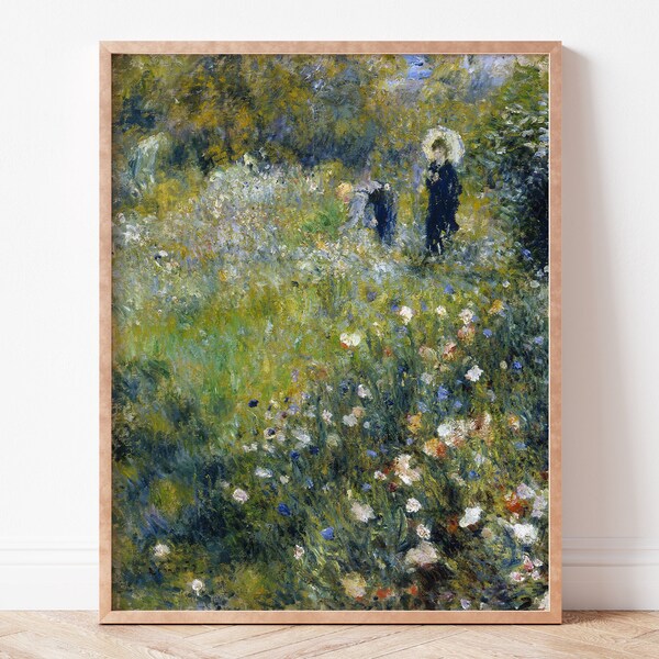 Downloadable Art Print, Digitaler Kunstdruck, Wandkunst, Ölgemälde Home Dekor, Frau mit sonnenschirm im Garten Blumen Pierre Auguste Renoir