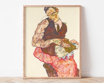 Impresión de "Los amantes" de Egon Schiele, pintura al óleo expresionista (descarga digital)