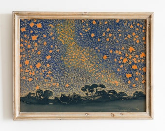 Landscape with Stars, Downloadable Landscape Art Print, Henri Edmond Cross, Printable Poster, Watercolor Drawing Print, Digital Poster, Boho