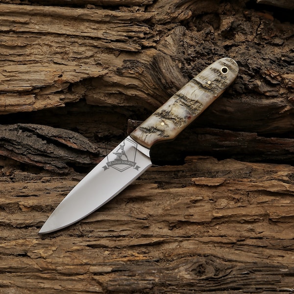 Best edc knife | beautiful ram horn handle | stainless steel 12c27 with 7mm thickness blade | gift for him | valentines day gifts