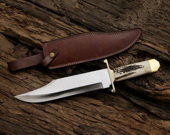 El mejor cuchillo de ciervo personalizado / cuchillo bowie de ciervo de asta / acero inoxidable 12c27 con hoja de 7 mm de espesor / Regalo para él / regalos del día de San Valentín