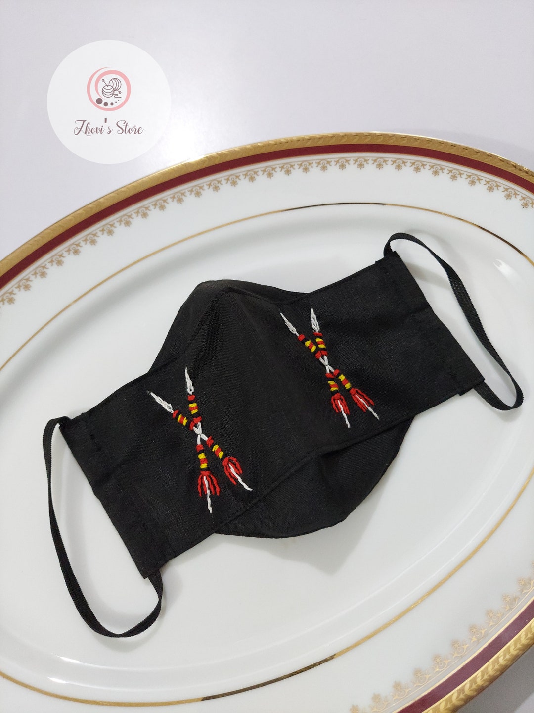 Black Tribal Spear Embroidery Design Face Mask_tribal Mask_fashion
