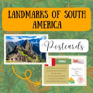 Landmarks of South America Postkarten Geographie Karten Lernspiel Montessori Kontinente Spielbasiertes Lernen Südamerika Karte