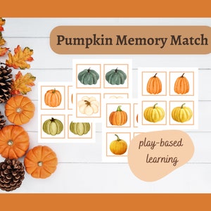 Tarjetas de memoria de calabaza / Tarjetas de calabaza / Juegos educativos / Juegos de otoño / Otoño