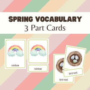 Spring Vocabulary 3 Part Cards | Montessori Language Cards | Matching Game | Flash Cards | Seasonal Spring | Emergent Reading Activity